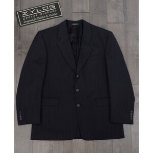 Zylos George Machado Mens‎ Suit Jacket Dark Grey Pinstripe Blazer Size 42R Wool
